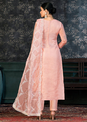 3 Pc Pink Semi Stitched Organza Suit Set