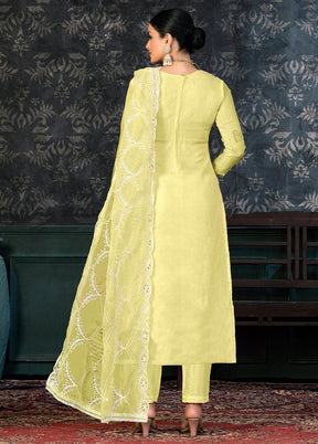 3 Pc Yellow Semi Stitched Organza Suit Set