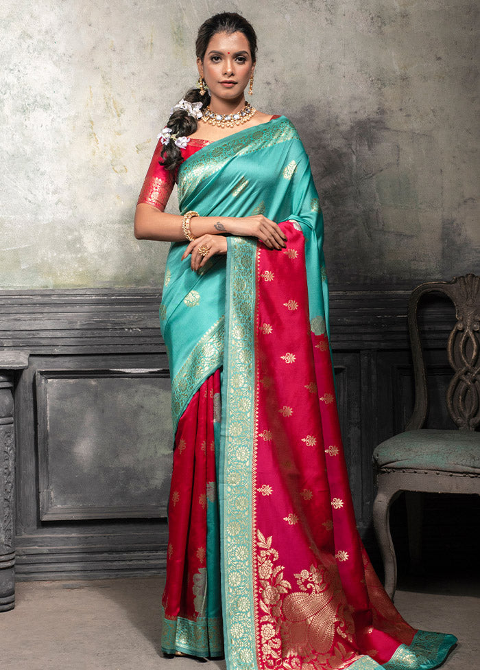 Sky Blue Spun Silk Saree With Blouse Piece