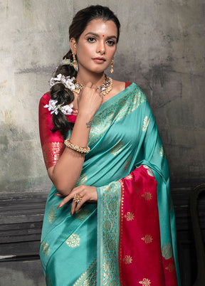 Sky Blue Spun Silk Saree With Blouse Piece