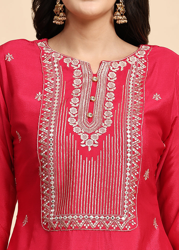 3 Pc Pink Semi Stitched Silk Suit Set