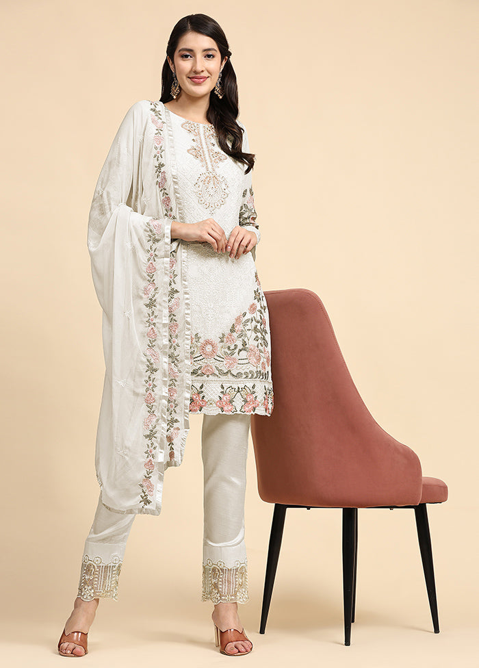 3 Pc White Semi Stitched Georgette Suit Set