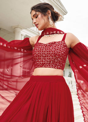 3 Pc Maroon Georgette Semi Stitched Lehenga Set