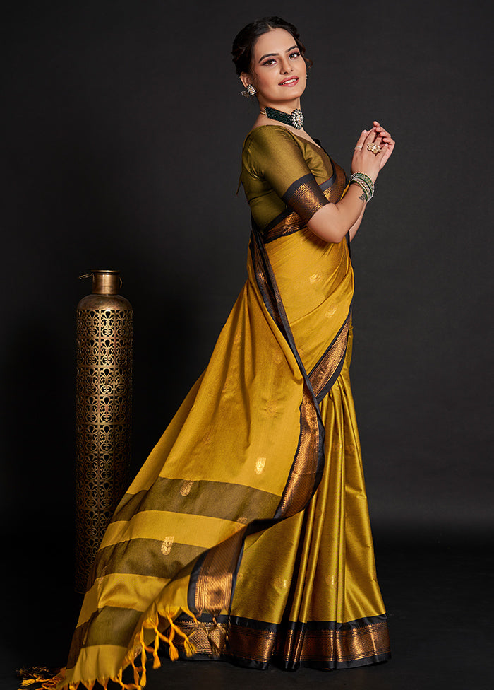 Yellow Dupion Silk Saree With Blouse Piece