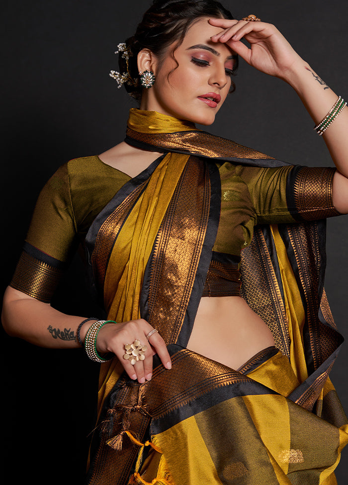 Yellow Dupion Silk Saree With Blouse Piece