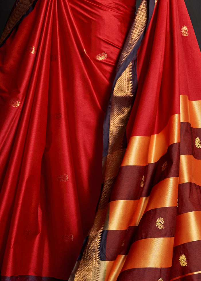 Red Dupion Silk Saree With Blouse Piece