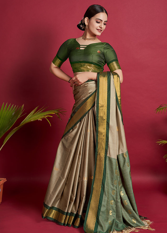 Grey Dupion Silk Saree With Blouse Piece