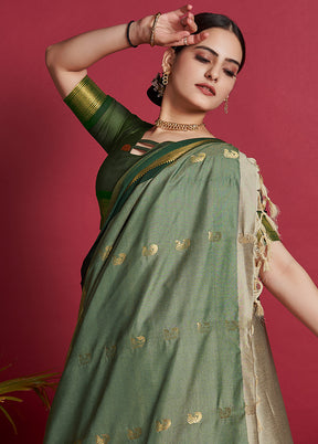 Grey Dupion Silk Saree With Blouse Piece