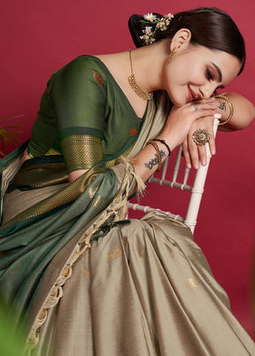 Grey Dupion Silk Saree With Blouse Piece