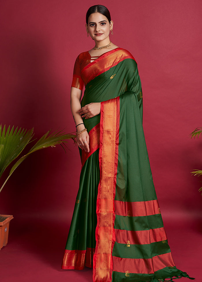 Green Dupion Silk Saree With Blouse Piece