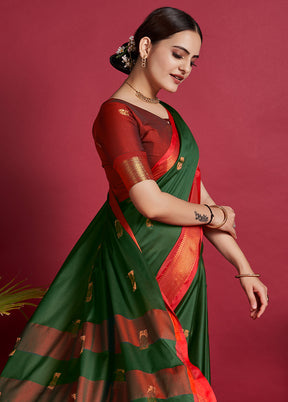 Green Dupion Silk Saree With Blouse Piece