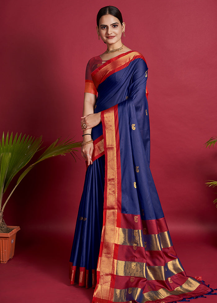 Blue Dupion Silk Saree With Blouse Piece