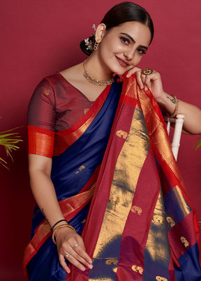 Blue Dupion Silk Saree With Blouse Piece