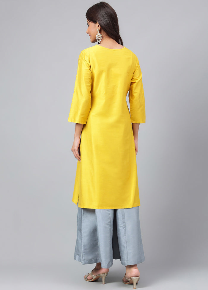 Yellow Readymade Silk Kurti