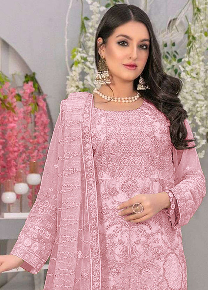 3 Pc Pink Semi Stitched Georgette Suit Set