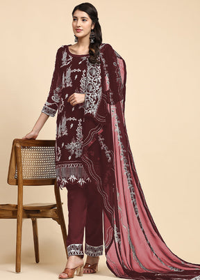 3 Pc Maroon Semi Stitched Georgette Suit Set