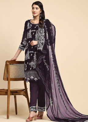 3 Pc Purple Semi Stitched Georgette Suit Set