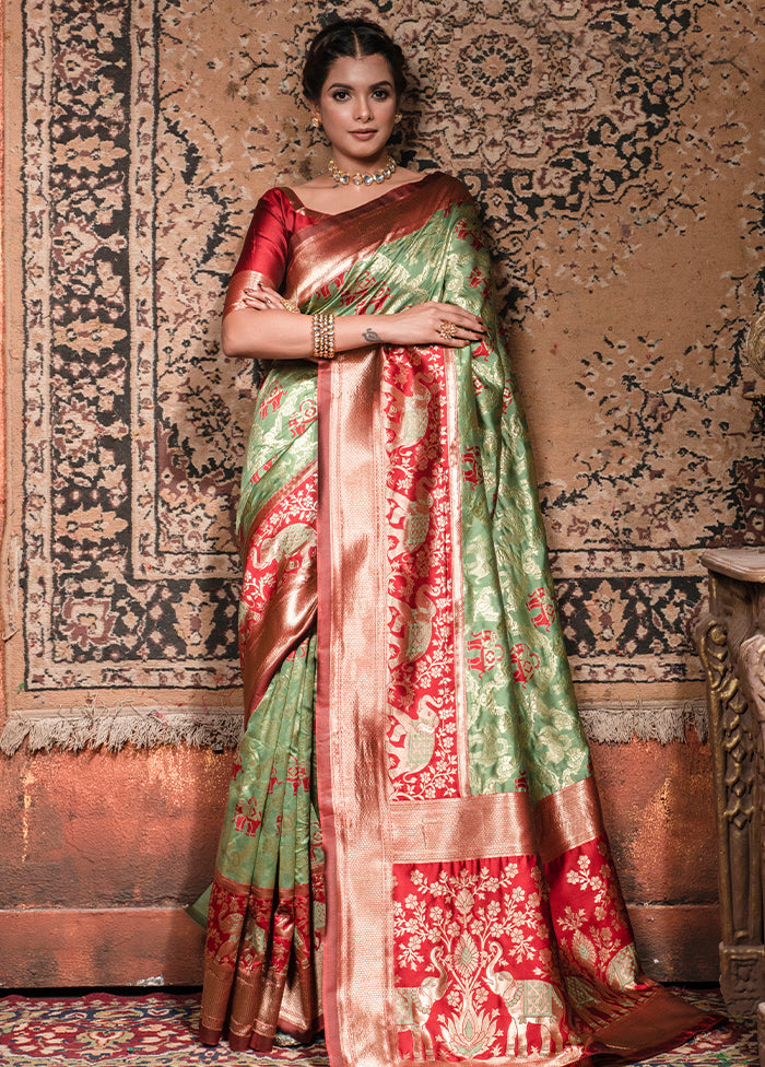 Pista Green Dupion Silk Saree With Blouse Piece