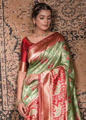 Pista Green Dupion Silk Saree With Blouse Piece