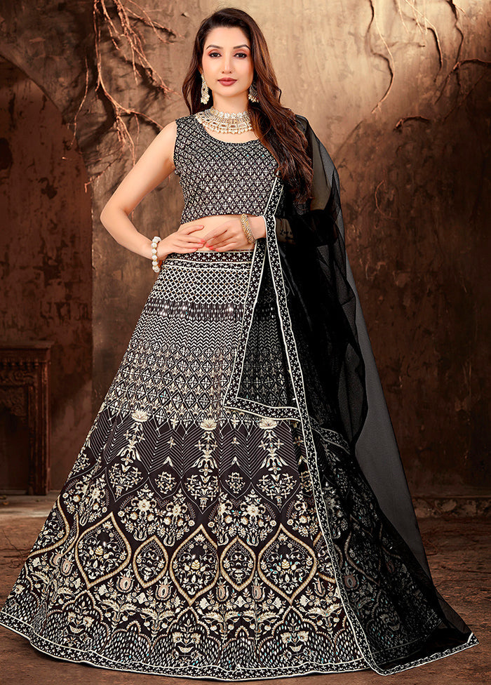 3 Pc Grey Silk Semi Stitched Lehenga Set