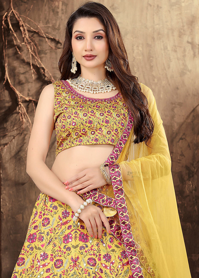 3 Pc Yellow Silk Semi Stitched Lehenga Set