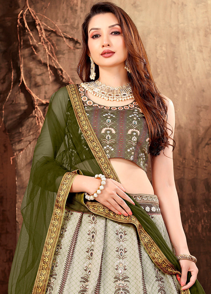 3 Pc Grey Silk Semi Stitched Lehenga Set