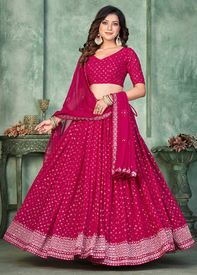 3 Pc Pink Georgette Semi Stitched Lehenga Set