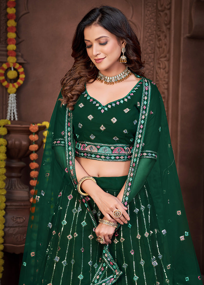 3 Pc Green Georgette Semi Stitched Lehenga Set