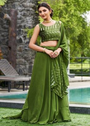 3 Pc Mehendi Silk Semi Stitched Lehenga Set