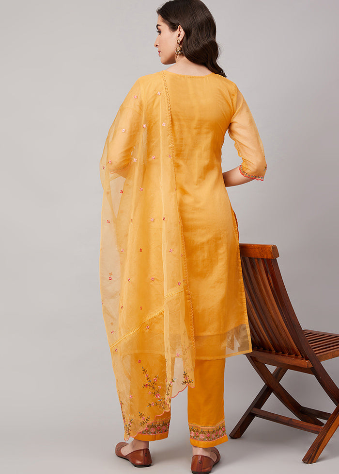 3 Pc Yellow Readymade Net Suit Set