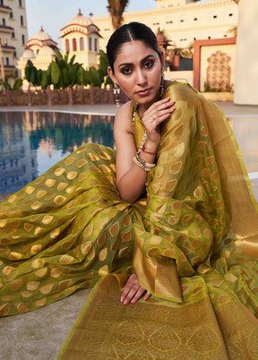 Olive Green Organza Saree With Blouse Piece