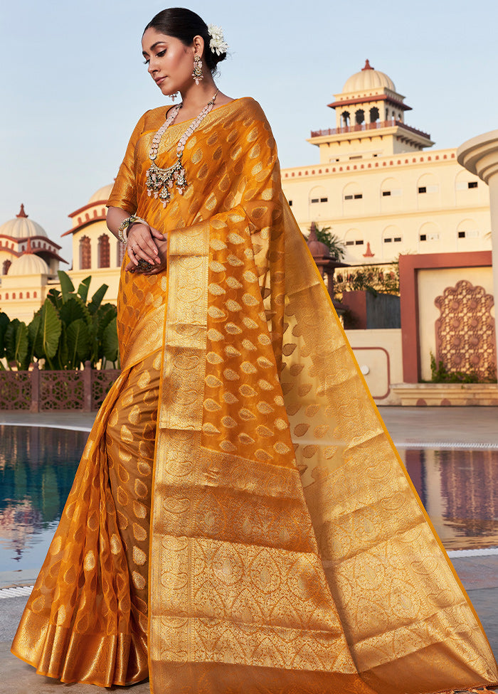 Yellow Organza Saree With Blouse Piece