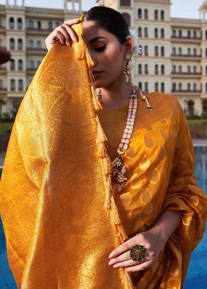 Yellow Organza Saree With Blouse Piece