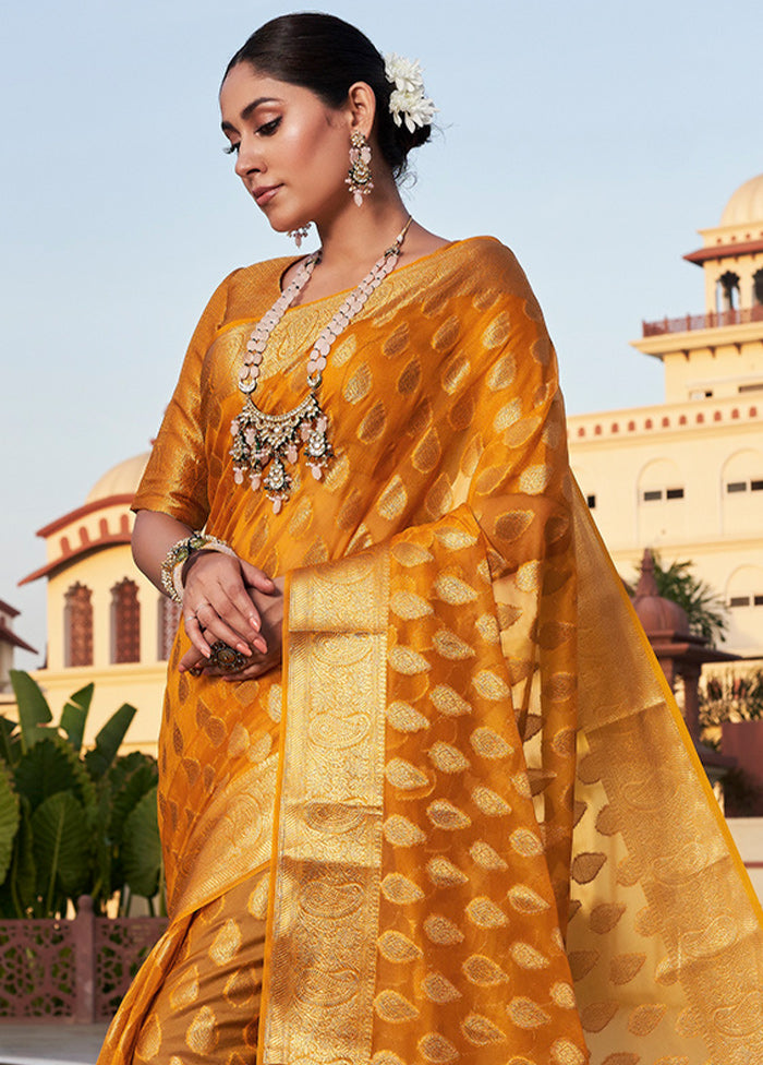 Yellow Organza Saree With Blouse Piece