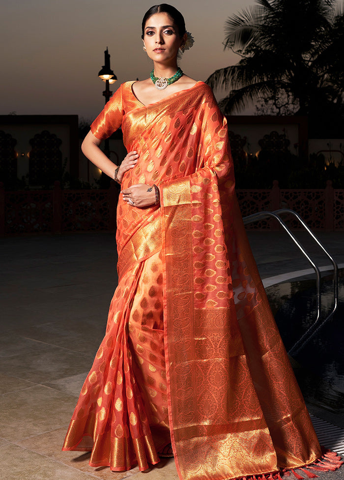 Peach Organza Saree With Blouse Piece