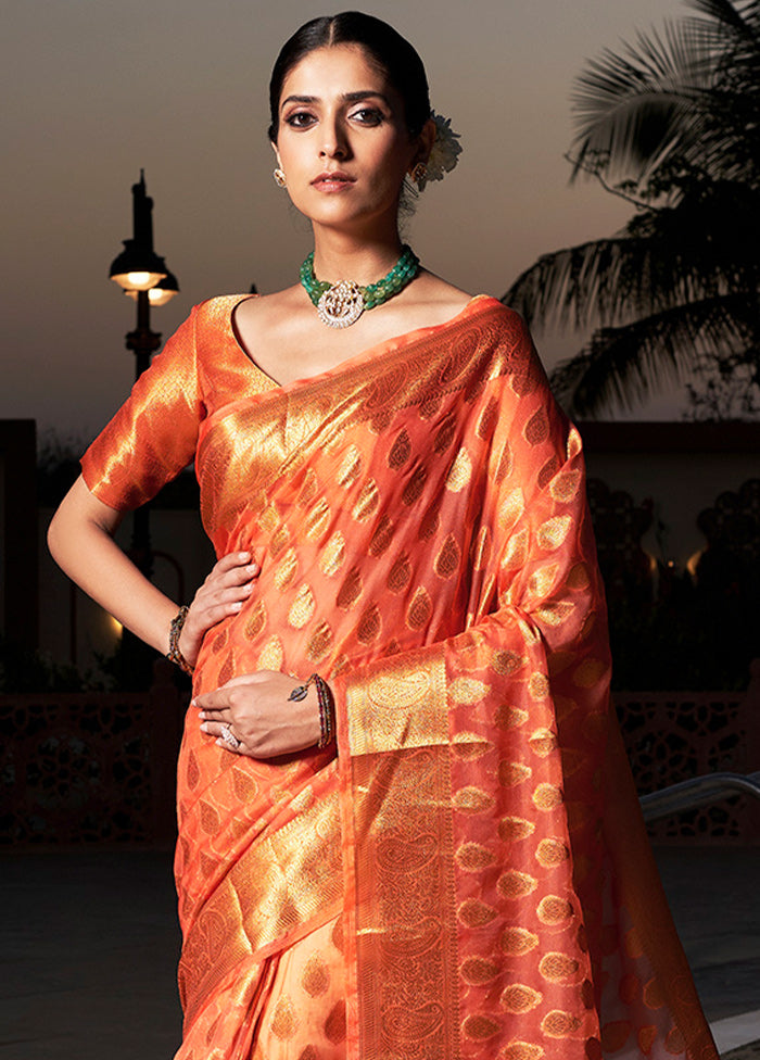 Peach Organza Saree With Blouse Piece