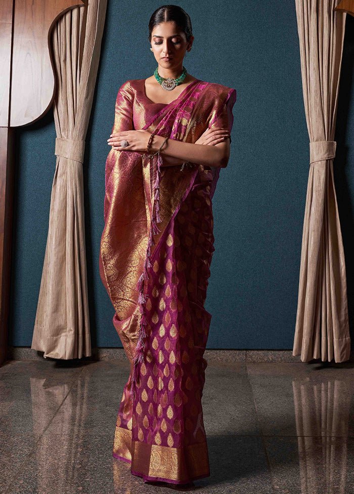 Purple Organza Saree With Blouse Piece