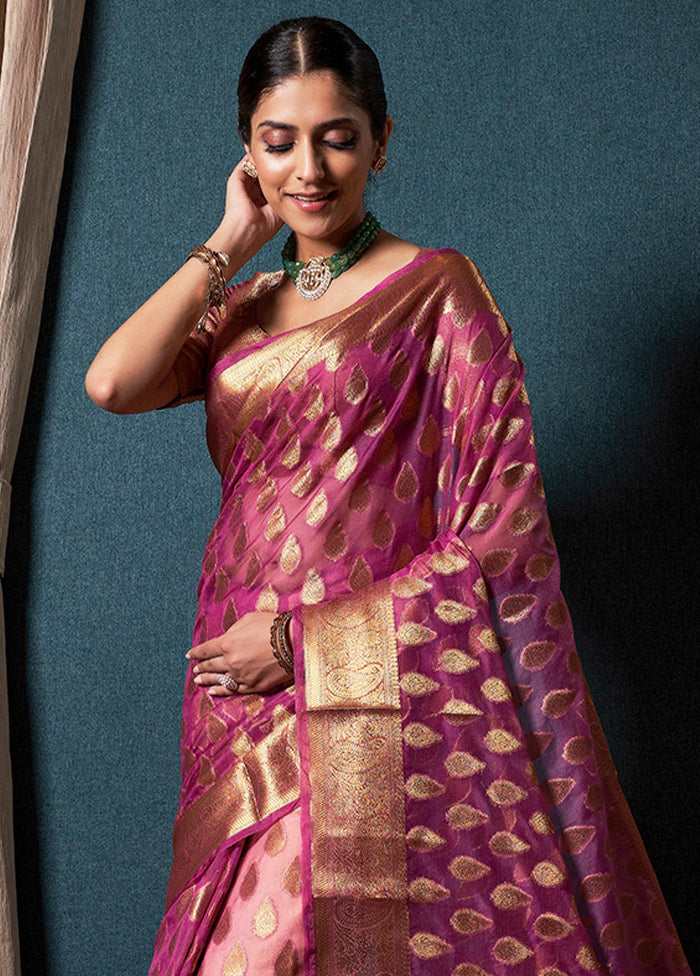 Purple Organza Saree With Blouse Piece