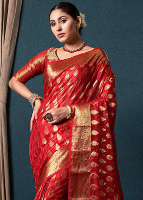 Red Organza Saree With Blouse Piece