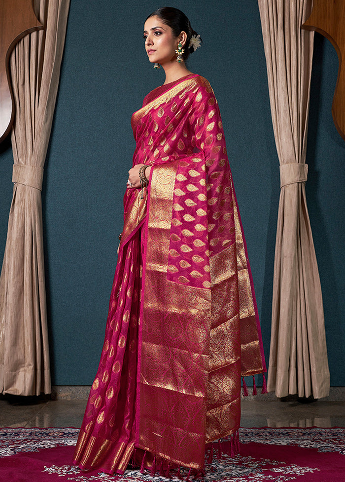 Pink Organza Saree With Blouse Piece