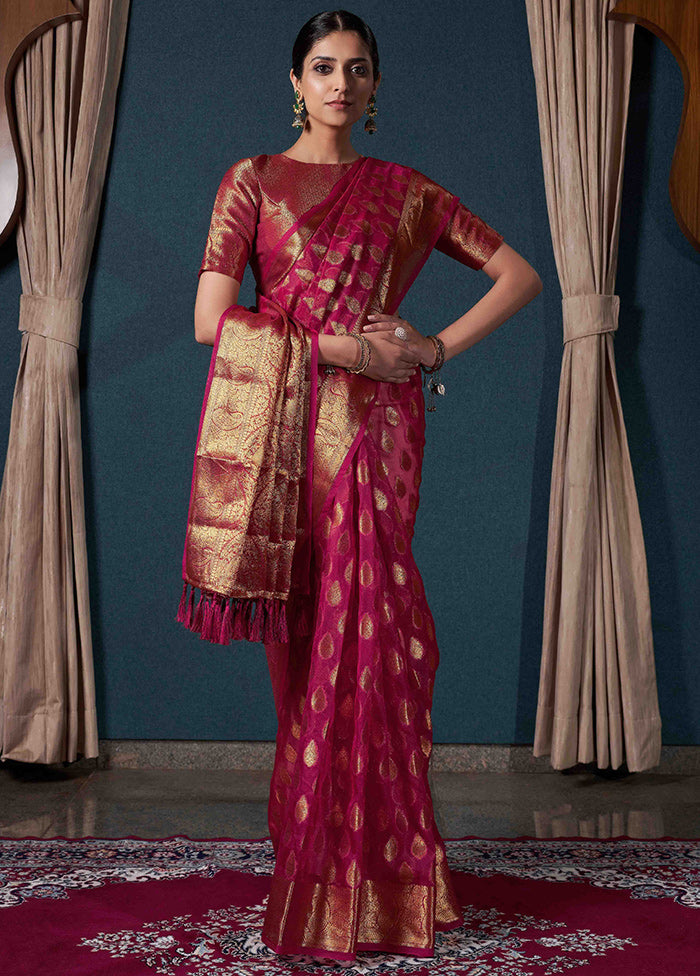 Pink Organza Saree With Blouse Piece