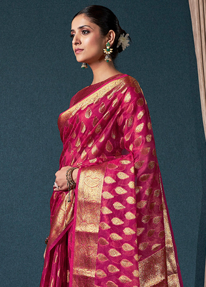 Pink Organza Saree With Blouse Piece