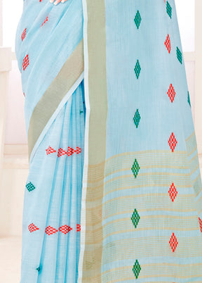 Sky Blue Spun Silk Saree With Blouse Piece