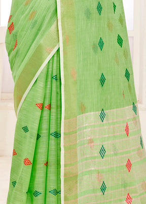 Green Spun Silk Saree With Blouse Piece