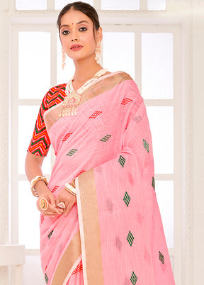 Pink Spun Silk Saree With Blouse Piece