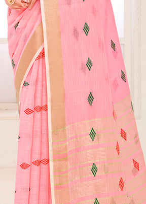 Pink Spun Silk Saree With Blouse Piece