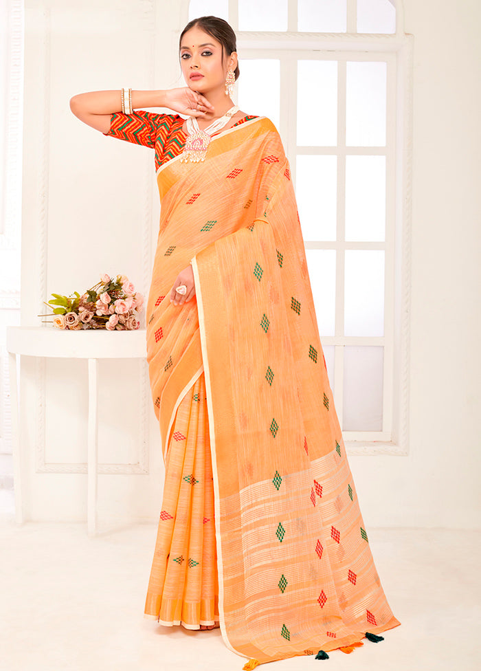 Orange Spun Silk Saree With Blouse Piece