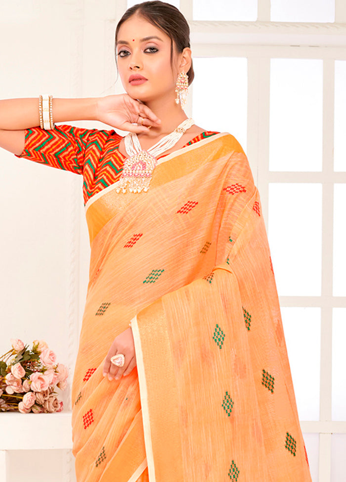 Orange Spun Silk Saree With Blouse Piece