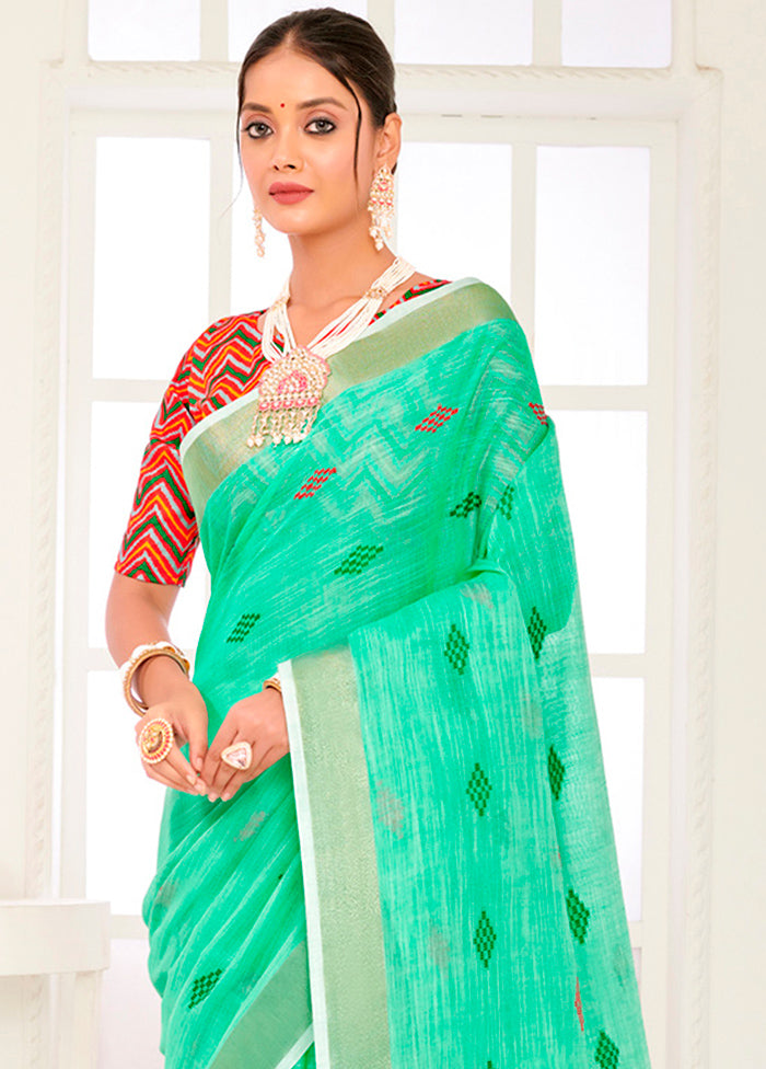 Sea Green Spun Silk Saree With Blouse Piece