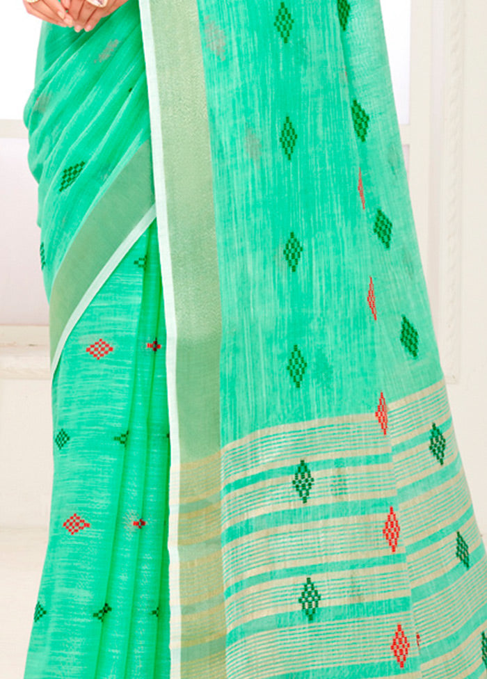 Sea Green Spun Silk Saree With Blouse Piece